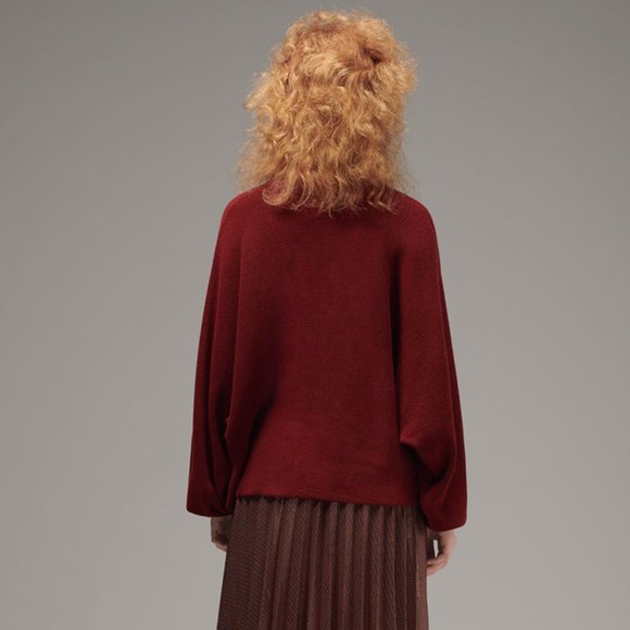 Ladies' Mock Collar Sweater MERLOT (LYK-011) - Picture 6 of 7